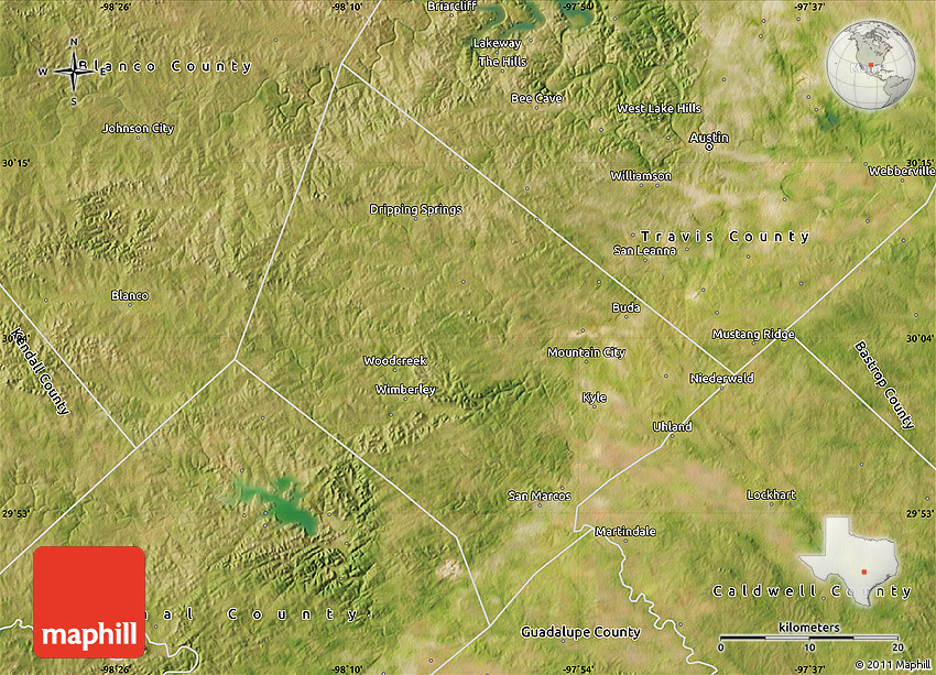 Satellite Map of Hays County