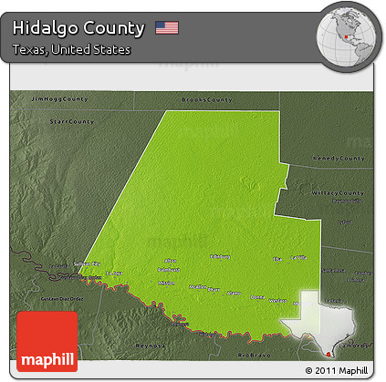 Physical 3D Map of Hidalgo County, darken, semi-desaturated