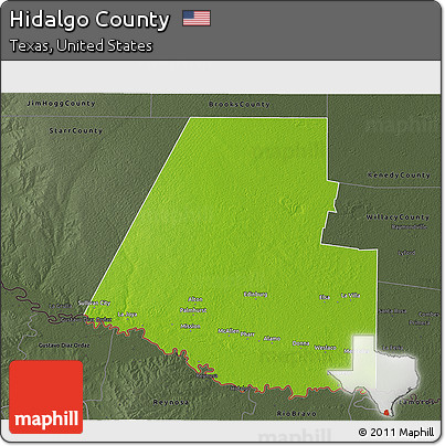 Physical 3D Map of Hidalgo County, darken, semi-desaturated