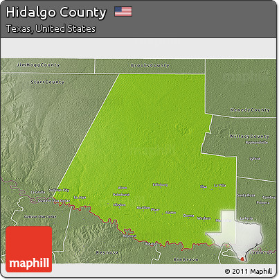 Physical 3D Map of Hidalgo County, semi-desaturated