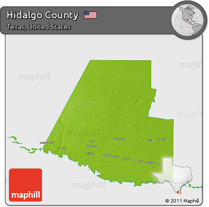 Physical 3D Map of Hidalgo County, single color outside