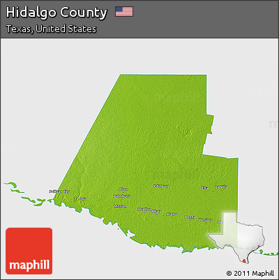 Physical 3D Map of Hidalgo County, single color outside