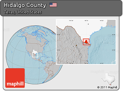Gray Location Map of Hidalgo County, highlighted parent region, hill shading