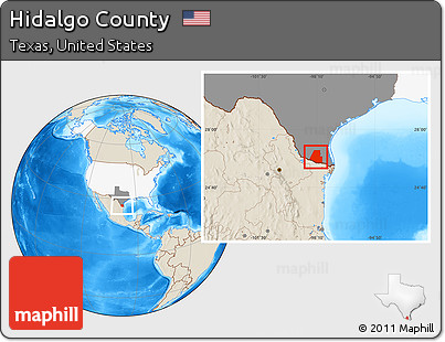 Shaded Relief Location Map of Hidalgo County, highlighted country, highlighted parent region