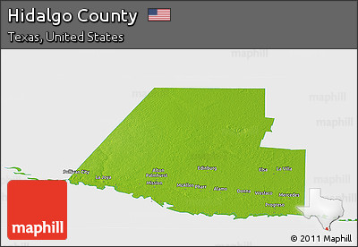 Physical Panoramic Map of Hidalgo County, single color outside