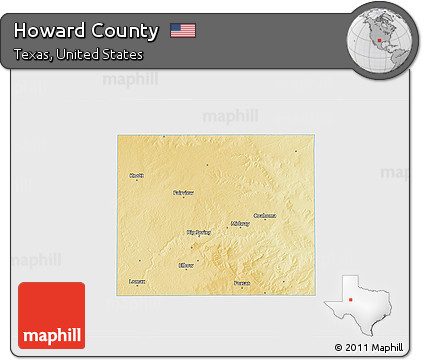 Physical 3D Map of Howard County, single color outside