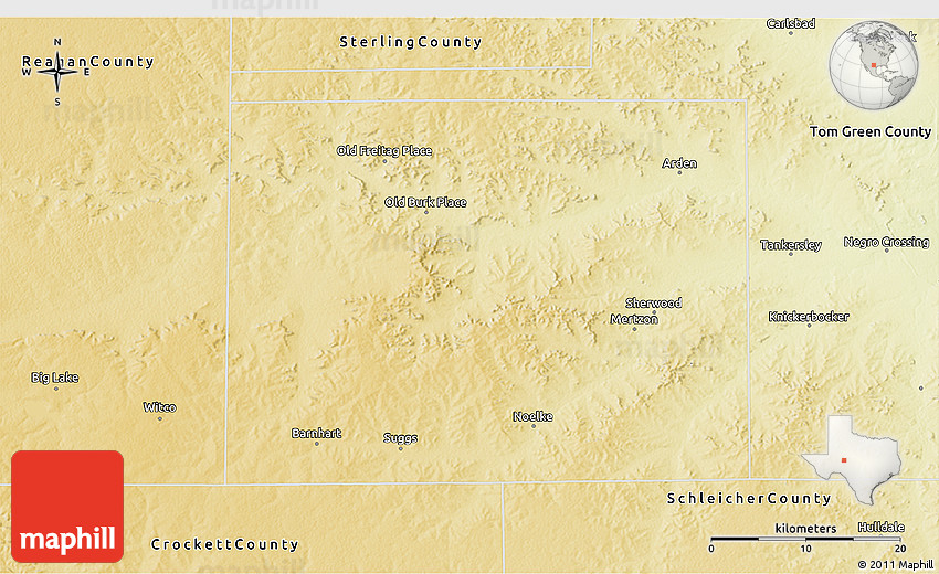 Physical 3D Map of Irion County
