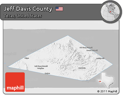 Gray 3D Map of Jeff Davis County, single color outside