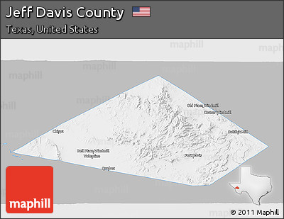Gray 3D Map of Jeff Davis County, single color outside