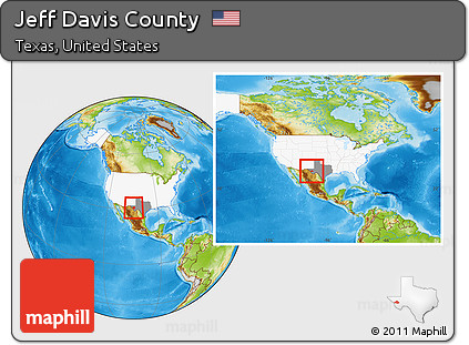 Physical Location Map of Jeff Davis County, highlighted country, highlighted parent region, within the entire country