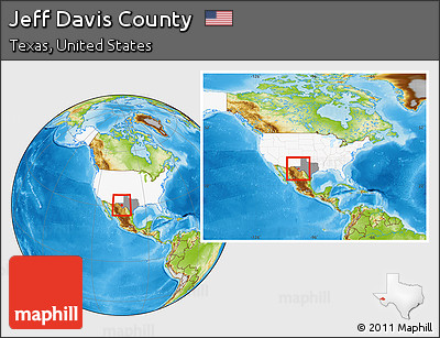 Physical Location Map of Jeff Davis County, highlighted country, highlighted parent region, within the entire country