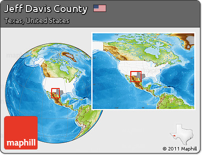 Physical Location Map of Jeff Davis County, highlighted country, highlighted parent region, within the entire country