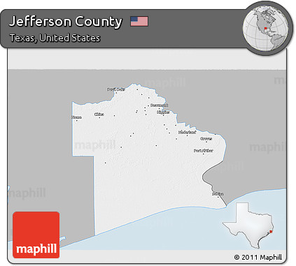 Gray 3D Map of Jefferson County, single color outside