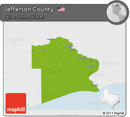 Physical 3D Map of Jefferson County, single color outside