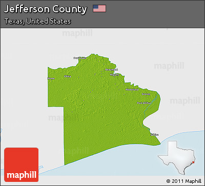 Physical 3D Map of Jefferson County, single color outside