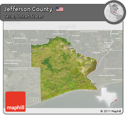 Satellite 3D Map of Jefferson County, lighten, semi-desaturated