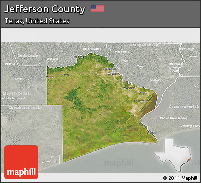 Satellite 3D Map of Jefferson County, lighten, semi-desaturated