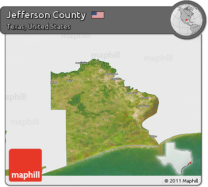 Satellite 3D Map of Jefferson County, single color outside