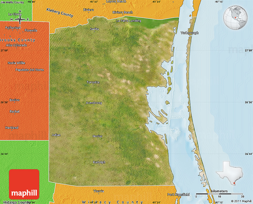 Satellite Map of Kenedy County, political outside