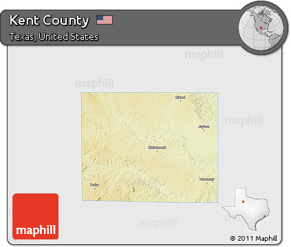 Physical 3D Map of Kent County, single color outside