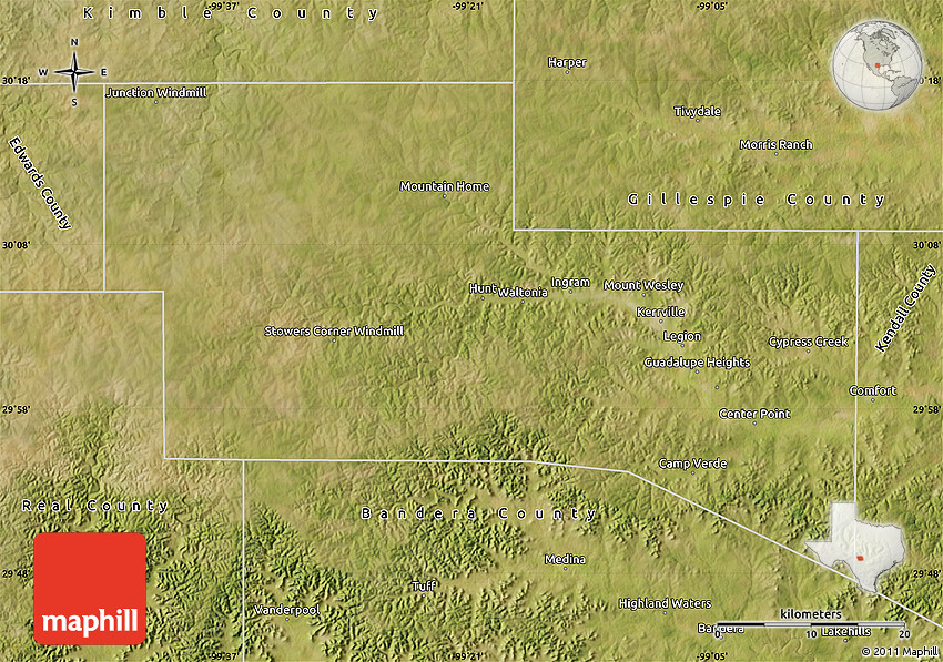 Satellite Map of Kerr County