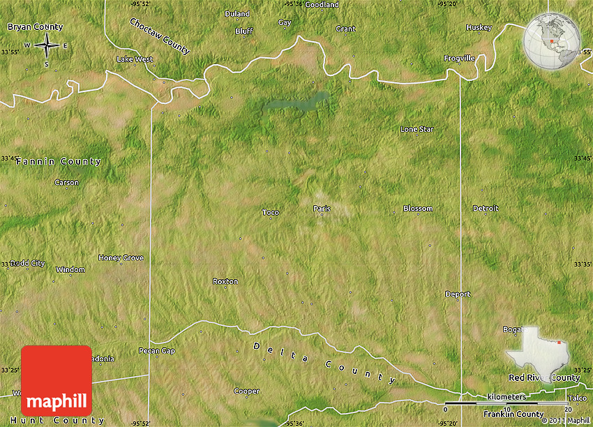 Satellite Map of Lamar County