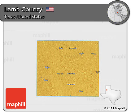 Physical 3D Map of Lamb County, single color outside