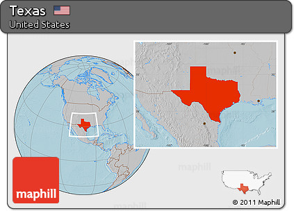 Gray Location Map of Texas, hill shading
