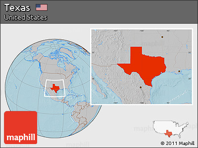 Gray Location Map of Texas, hill shading