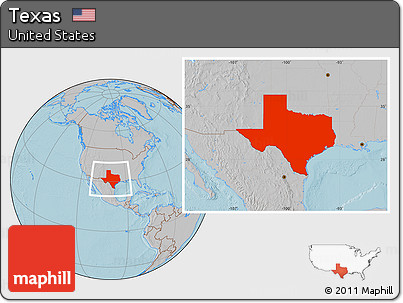 Gray Location Map of Texas, hill shading