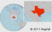 Gray Location Map of Texas, hill shading