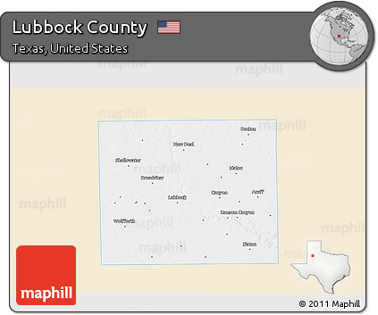 Classic Style 3D Map of Lubbock County, single color outside