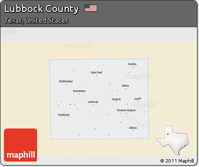 Classic Style 3D Map of Lubbock County, single color outside