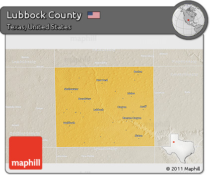 Physical 3D Map of Lubbock County, lighten, semi-desaturated