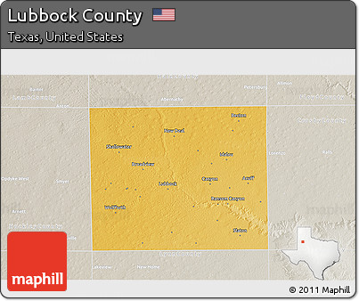 Physical 3D Map of Lubbock County, lighten, semi-desaturated