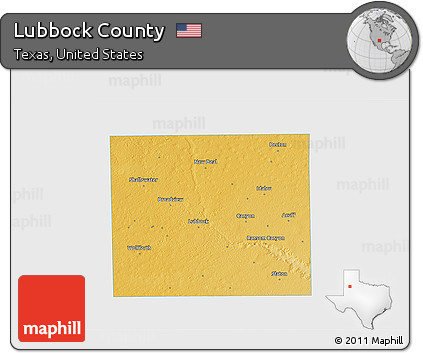 Physical 3D Map of Lubbock County, single color outside