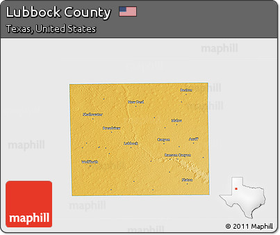 Physical 3D Map of Lubbock County, single color outside