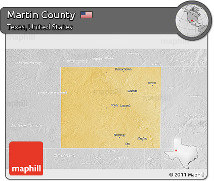 Physical 3D Map of Martin County, lighten, desaturated