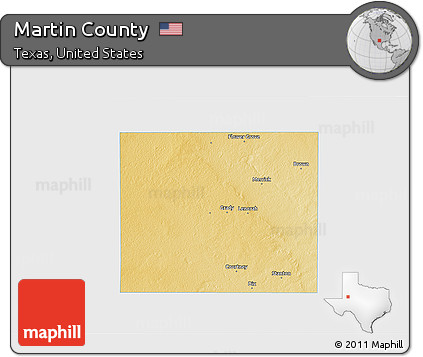 Physical 3D Map of Martin County, single color outside