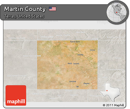 Satellite 3D Map of Martin County, lighten, semi-desaturated