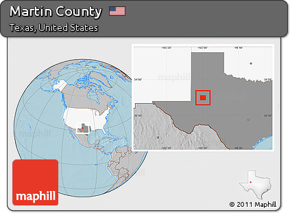 Gray Location Map of Martin County, highlighted country, highlighted parent region, hill shading