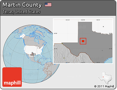 Gray Location Map of Martin County, highlighted country, highlighted parent region, hill shading