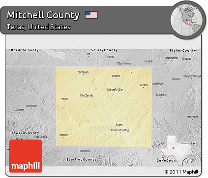 Physical 3D Map of Mitchell County, desaturated