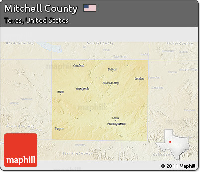 Physical 3D Map of Mitchell County, lighten