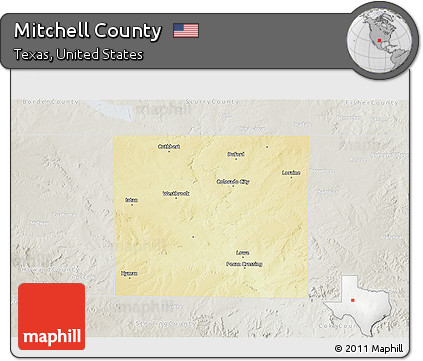 Physical 3D Map of Mitchell County, lighten, semi-desaturated