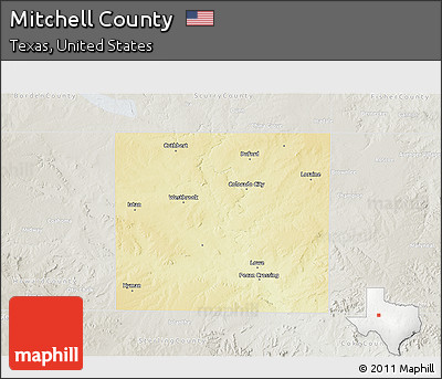 Physical 3D Map of Mitchell County, lighten, semi-desaturated