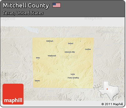 Physical 3D Map of Mitchell County, lighten, semi-desaturated