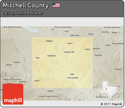 Physical 3D Map of Mitchell County, semi-desaturated
