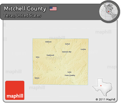 Physical 3D Map of Mitchell County, single color outside