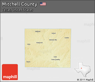 Physical 3D Map of Mitchell County, single color outside